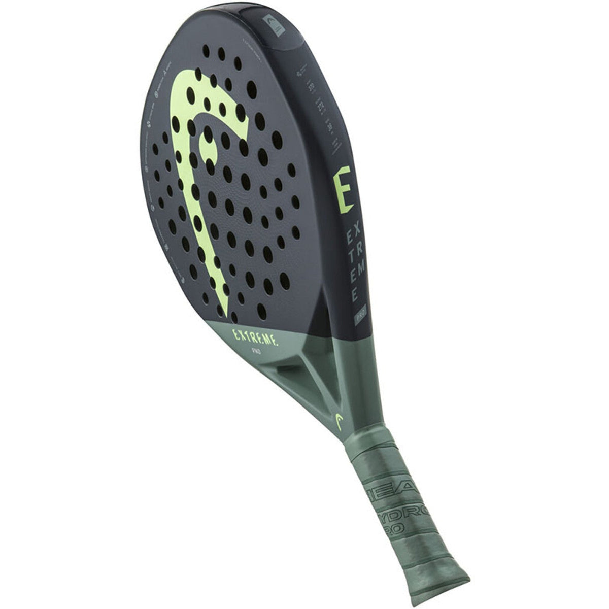 Head Extreme Pro 2023 gekanteld met groene grip en Extreme-opdruk op de framerand