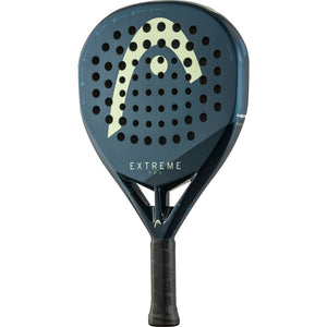 HEAD Extreme Pro 2025 padelracket schuin vooraanzicht, diamantvorm in donkerblauw met mintgroen