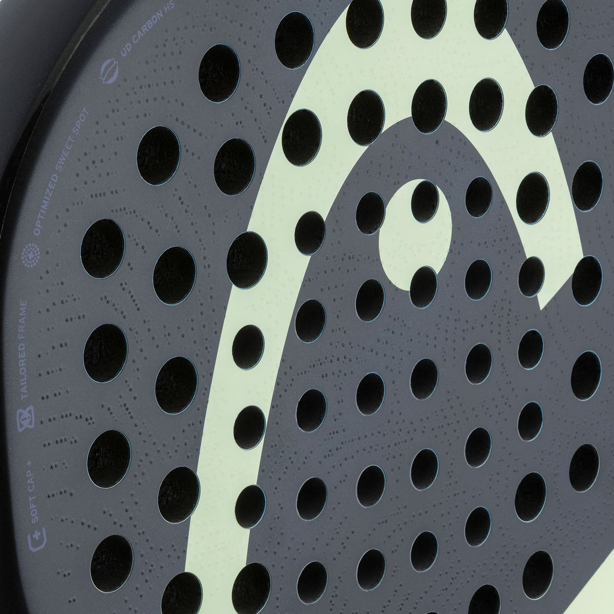 Close-up van het slagvlak van de HEAD Extreme Pro 2026 met limegroen HEAD-logo