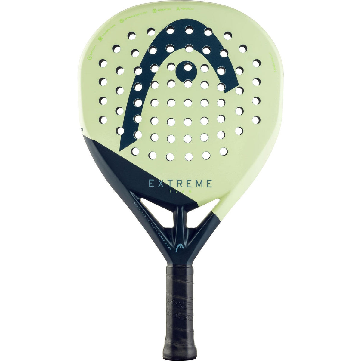 HEAD Extreme Team 2025 padelracket schuin vooraanzicht, diamantvorm in mintgroen met donkerblauw
