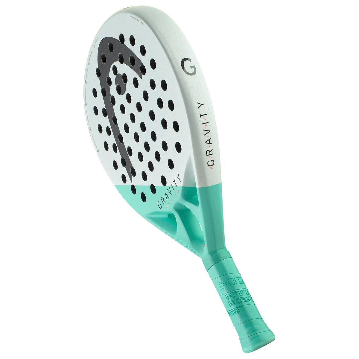 Head Gravity Motion 2024 liggend schuin met zicht op het witte slagvlak en turquoise hart