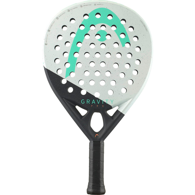Head Gravity Pro 2024 padelracket in wit met mintgroen en zwart, vooraanzicht