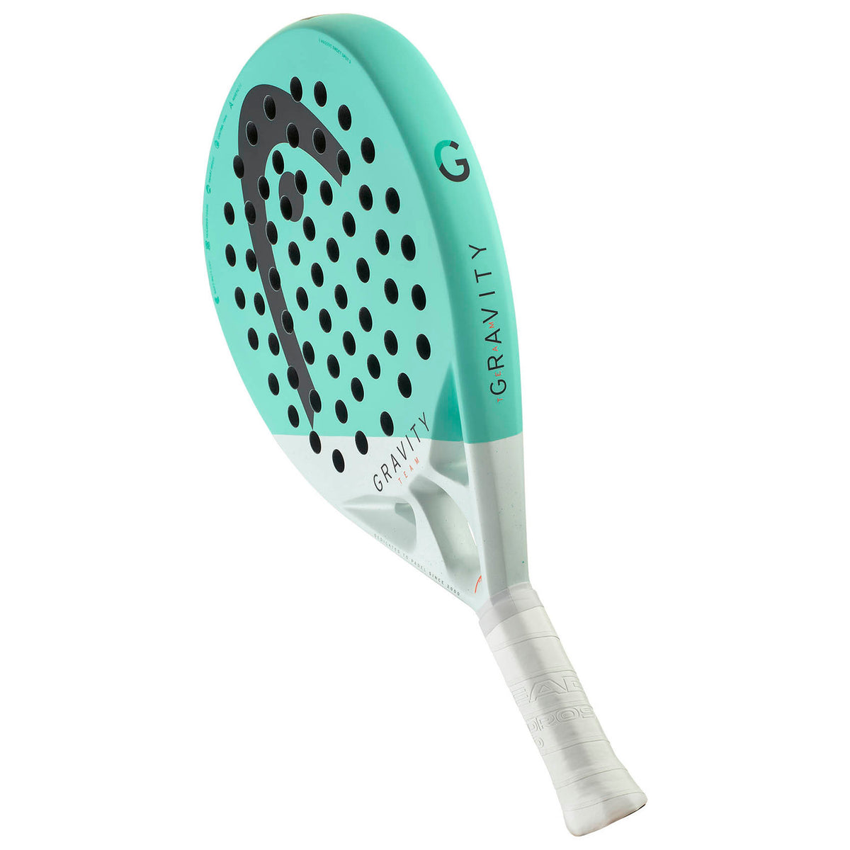 Head Gravity Team 2024 padelracket schuin vooraanzicht, ronde vorm in mintgroen