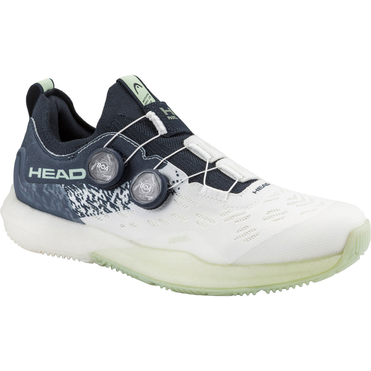 Head Motion Pro 1.5 Boa padelschoen in wit met donkerblauw, zijaanzicht buitenkant