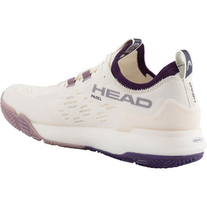 Schuin achteraanzicht van de witte Head Motion Pro 1.5 W met paarse hiel