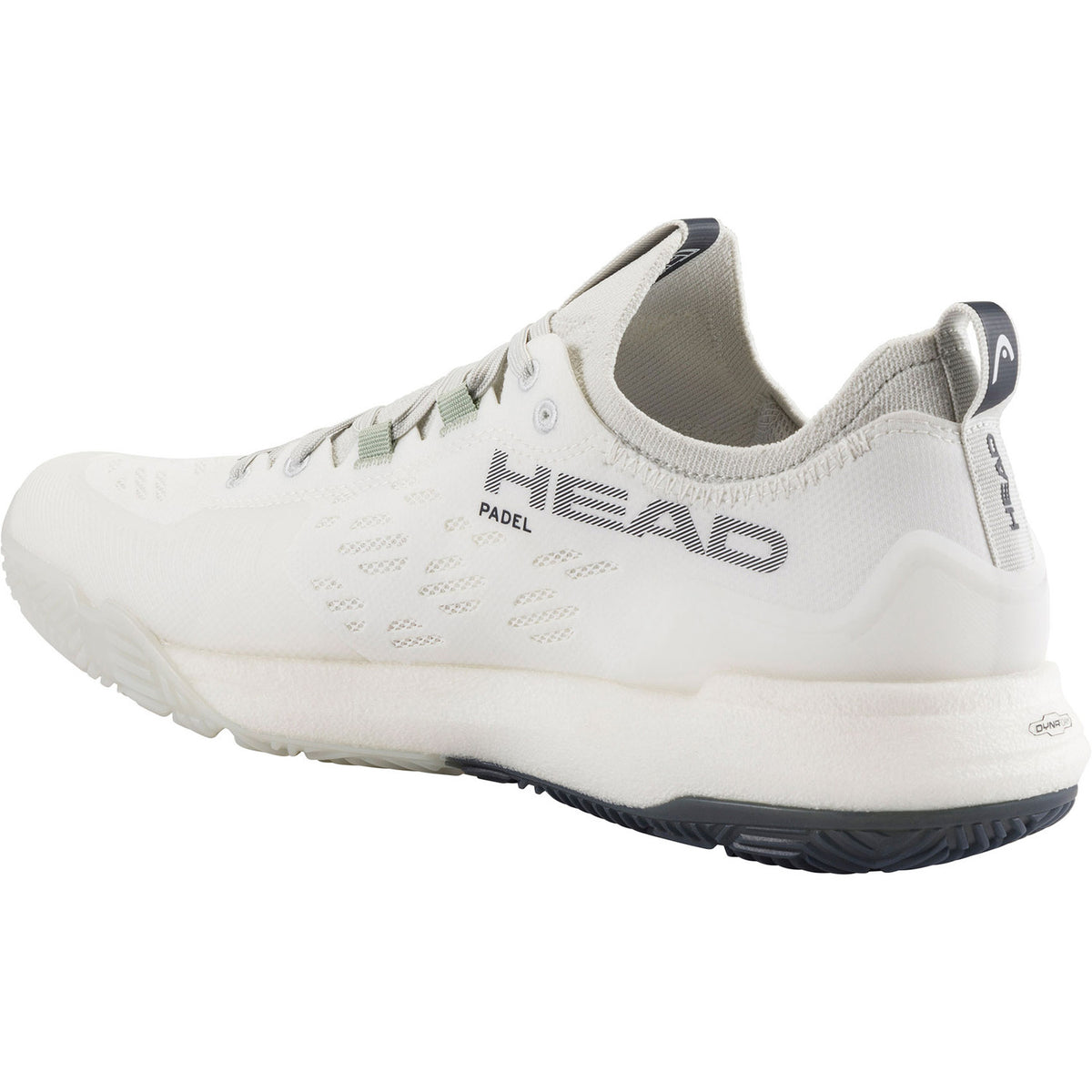 Schuin achteraanzicht van de witte Head Motion Pro 1.5 met donkerblauwe zoolrand