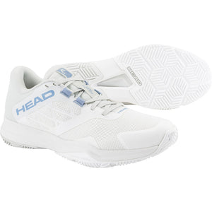 Witte Head Motion Team 1.5 W met zicht op de zool en lichtblauw logo