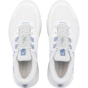Bovenaanzicht van een paar witte Head Motion Team 1.5 W met blauwe details