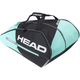 Zijaanzicht van de zwarte Head Monstercombi padeltas met mintgroene zijpanelen en wit logo