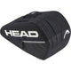 Zijaanzicht van de zwarte Head Base M racketbag met groot wit Head-logo en grijze rits