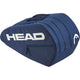 Zijaanzicht van de donkerblauwe Head Base M racketbag met wit logo en voorvakrits