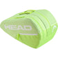 Zijaanzicht van de limegroene Head Base M racketbag met wit logo en dubbele rits