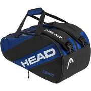 Zijaanzicht van de blauw-zwarte Head Team L racketbag met wit logo en Team-opdruk
