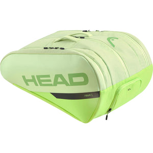 Zijaanzicht van de limegroene Head Tour L racketbag met donkergroen Head-logo