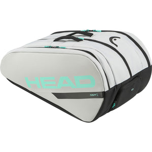 Zijaanzicht van de Head Tour L racketbag in gebroken wit met turquoise Head-logo