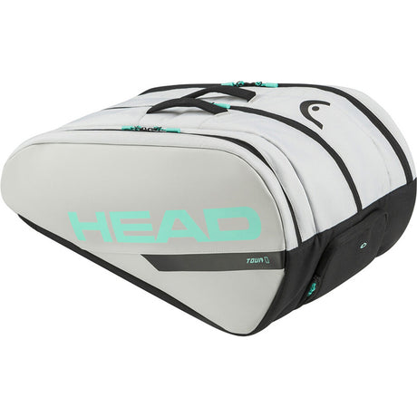 Zijaanzicht van de Head Tour L racketbag in gebroken wit met turquoise Head-logo