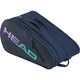 Zijaanzicht van de donkerblauwe Head Tour L racketbag met turquoise en paars Head-logo