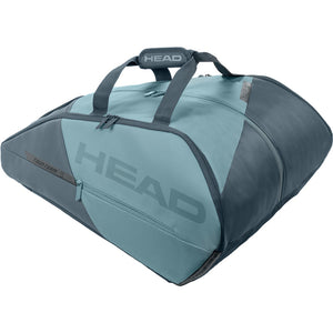 Zijaanzicht van de Head Tour L racketbag in grijsgroen met donker Head-logo op de flank