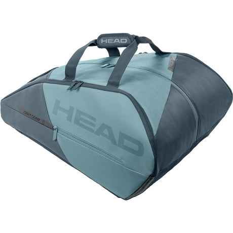Zijaanzicht van de Head Tour L racketbag in grijsgroen met donker Head-logo op de flank