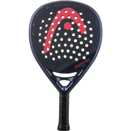 Head Radical Pro 24 padelracket in donkerblauw met koraalrood Head-logo, vooraanzicht