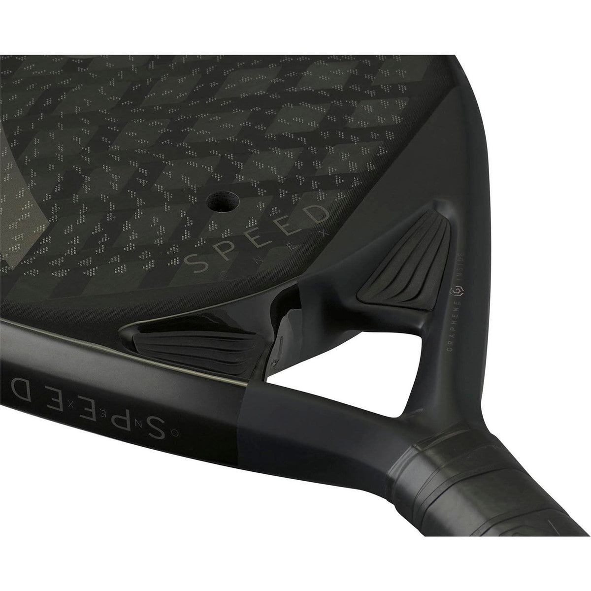 Close-up van de zwarte hartbrug en framerand van het Head Speed One X 2025