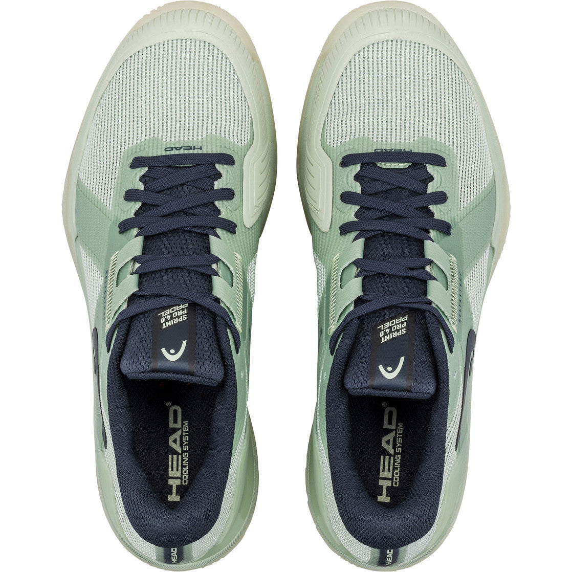 Bovenaanzicht van een paar lichtgroene Head Sprint Pro 4.0 padelschoenen