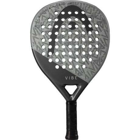 Head Vibe 2025 padelracket in grijs met zwart, vooraanzicht met zwarte grip
