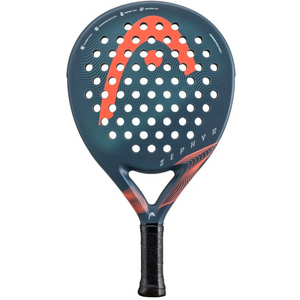 Head Zephyr padelracket in donkergrijs met koraalrood, vooraanzicht