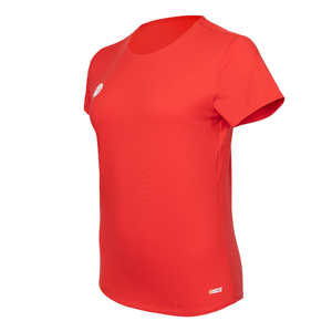 Schuin zijaanzicht van het rode Breeze T-shirt met ronde hals