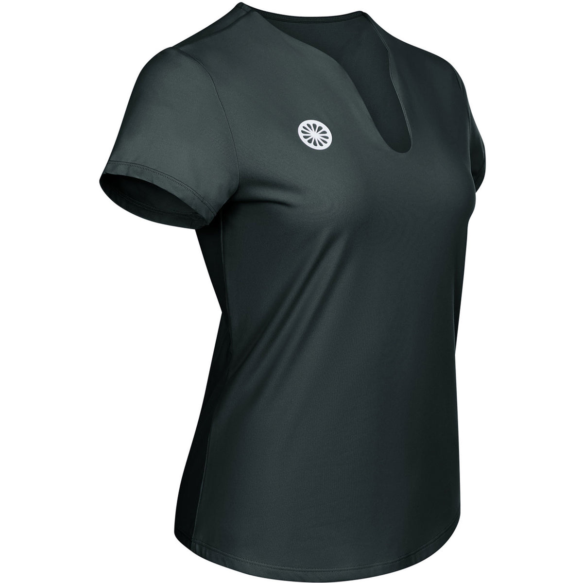 Schuin zijaanzicht van het donkergroene Breeze T-shirt met logo