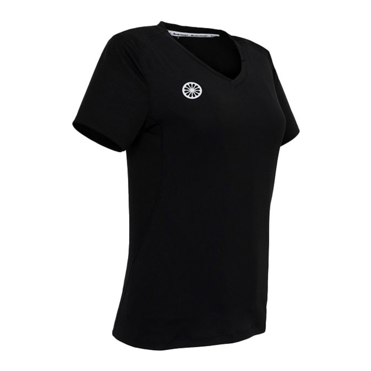 Schuin zijaanzicht van het zwarte Dry Touch T-shirt met logo