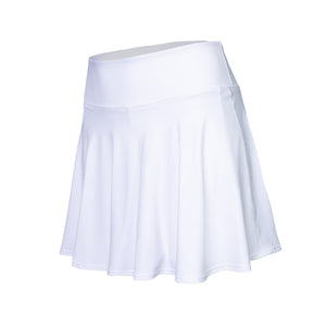 Zijaanzicht van de witte Indian Maharadja Flowing tennisrok met plooien