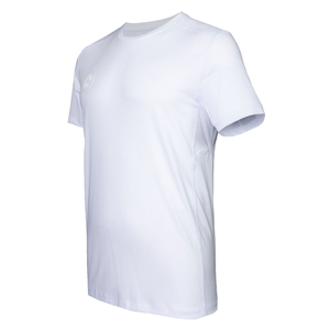 Zijaanzicht van het witte Agility T-shirt met ronde hals