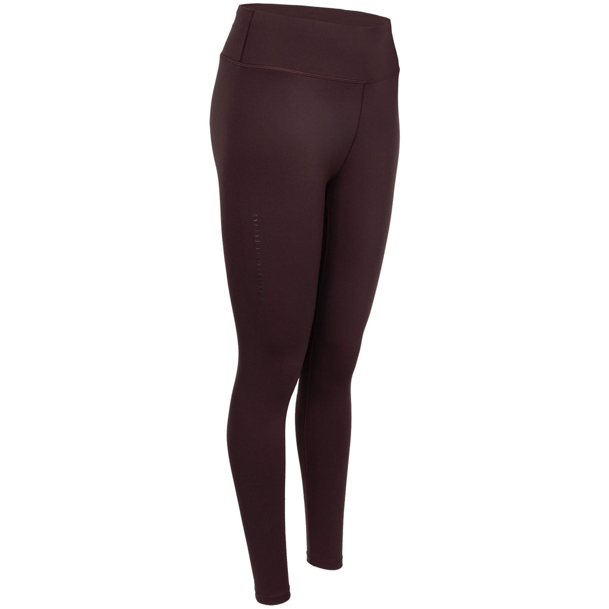 Schuin zijaanzicht van de bordeauxrode Performance legging met hoge taille