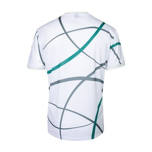 Achterzijde van het witte Smash T-shirt met groene lijnenprint