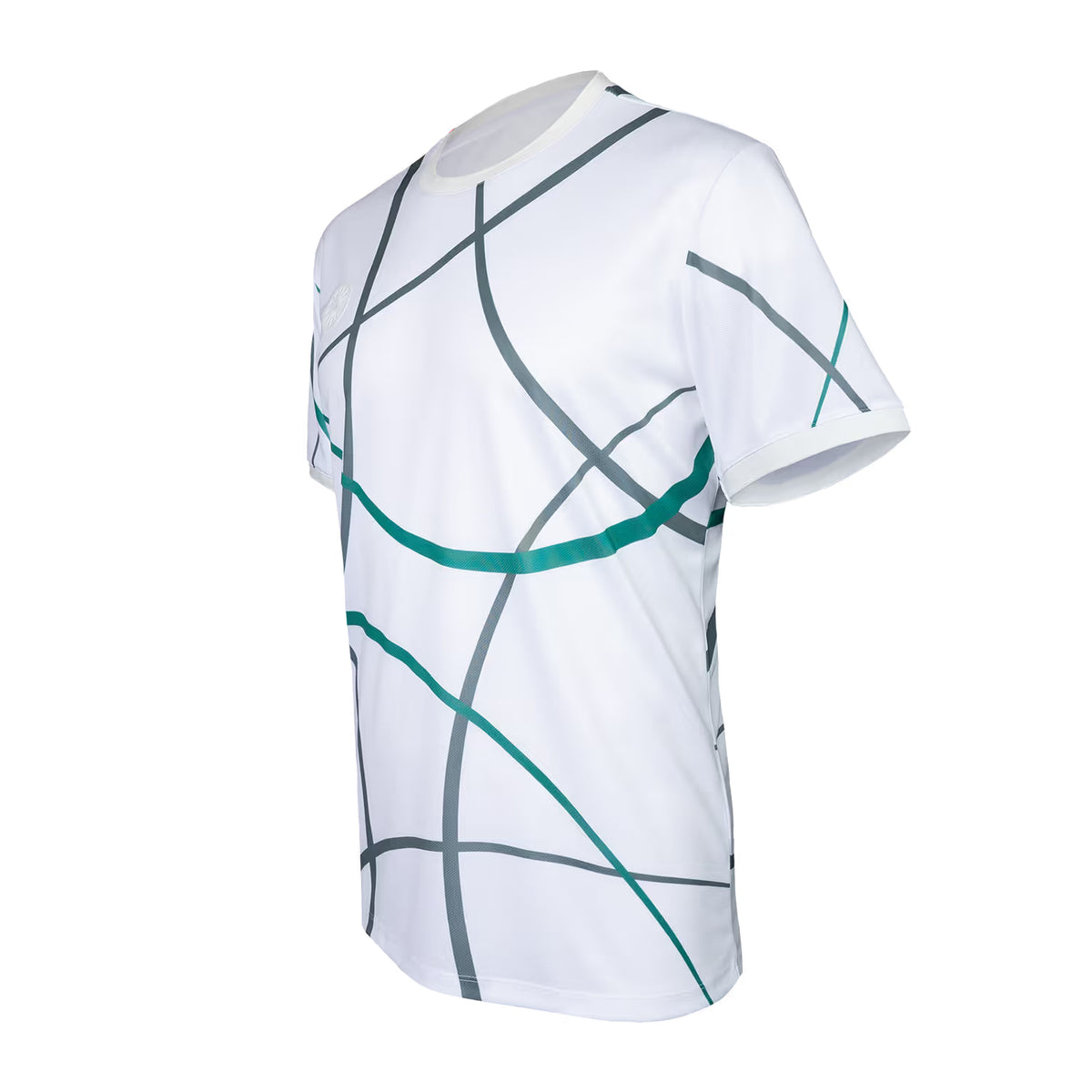 Schuin zijaanzicht van het Smash T-shirt met groene lijnenprint