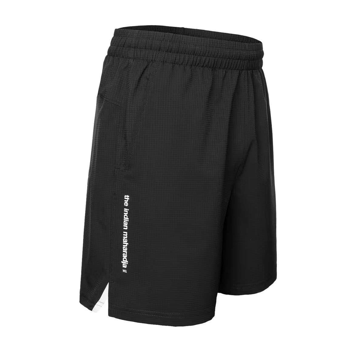 Zijaanzicht van de zwarte Indian Maharadja Ripstop short met merknaam