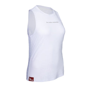 Schuin zijaanzicht van de witte mouwloze Indian Maharadja top