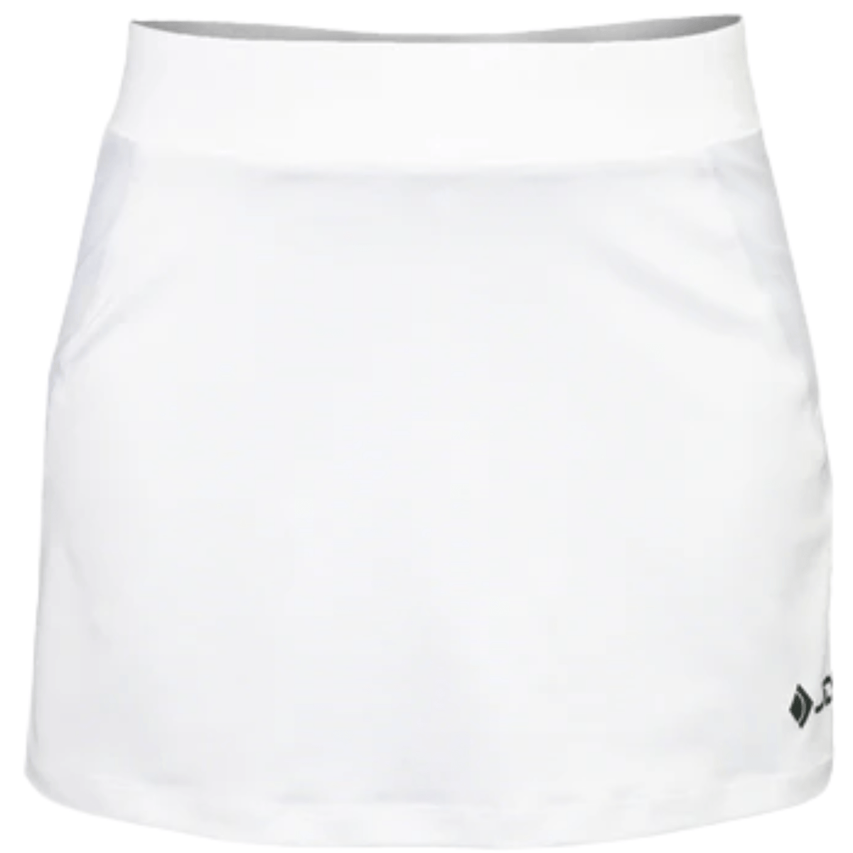 Vooraanzicht van de witte JDH Carbon Pro meisjesrok met brede tailleband en logo onderaan