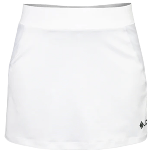 Vooraanzicht van de witte JDH Carbon Pro meisjesrok met brede tailleband en logo onderaan