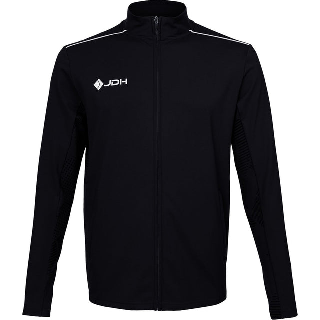 Vooraanzicht van het zwarte JDH Carbon Pro jack met witte bies over de schouders