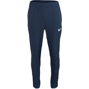 Vooraanzicht van de donkerblauwe JDH Carbon Pro Light broek met wit logo op de dij