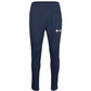 Vooraanzicht van de donkerblauwe JDH Carbon Pro broek met wit logo op de rechterdij