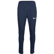Vooraanzicht van de donkerblauwe JDH Carbon Pro broek met wit logo op de rechterdij