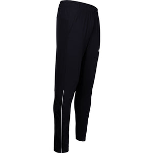 Zijaanzicht van de zwarte JDH Carbon Pro broek met witte lijn langs het onderbeen