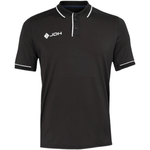 JDH Carbon Pro polo voor heren in zwart, vooraanzicht met witte biezen