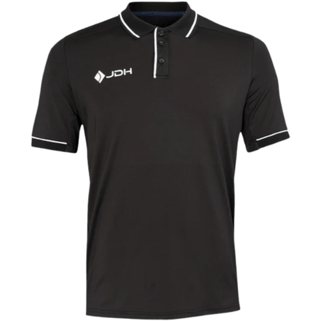 JDH Carbon Pro polo voor heren in zwart, vooraanzicht met witte biezen