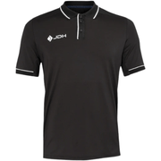 JDH Carbon Pro polo voor heren in zwart, vooraanzicht met witte biezen