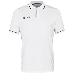 JDH Carbon Pro polo voor heren in wit met donkerblauwe bies, vooraanzicht