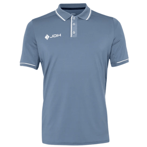 JDH Carbon Pro polo voor heren in grijsblauw, vooraanzicht met witte biezen
